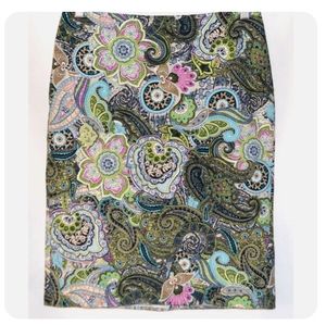 Talbots Floral Paisley Straight Skirt Lined Women's Size 6 Green Blue Pink